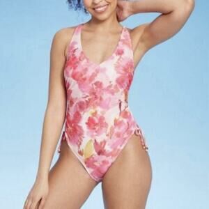Women's Plunge Side Tie One Piece Swimsuit Shade & Shore Multi Floral Print XL